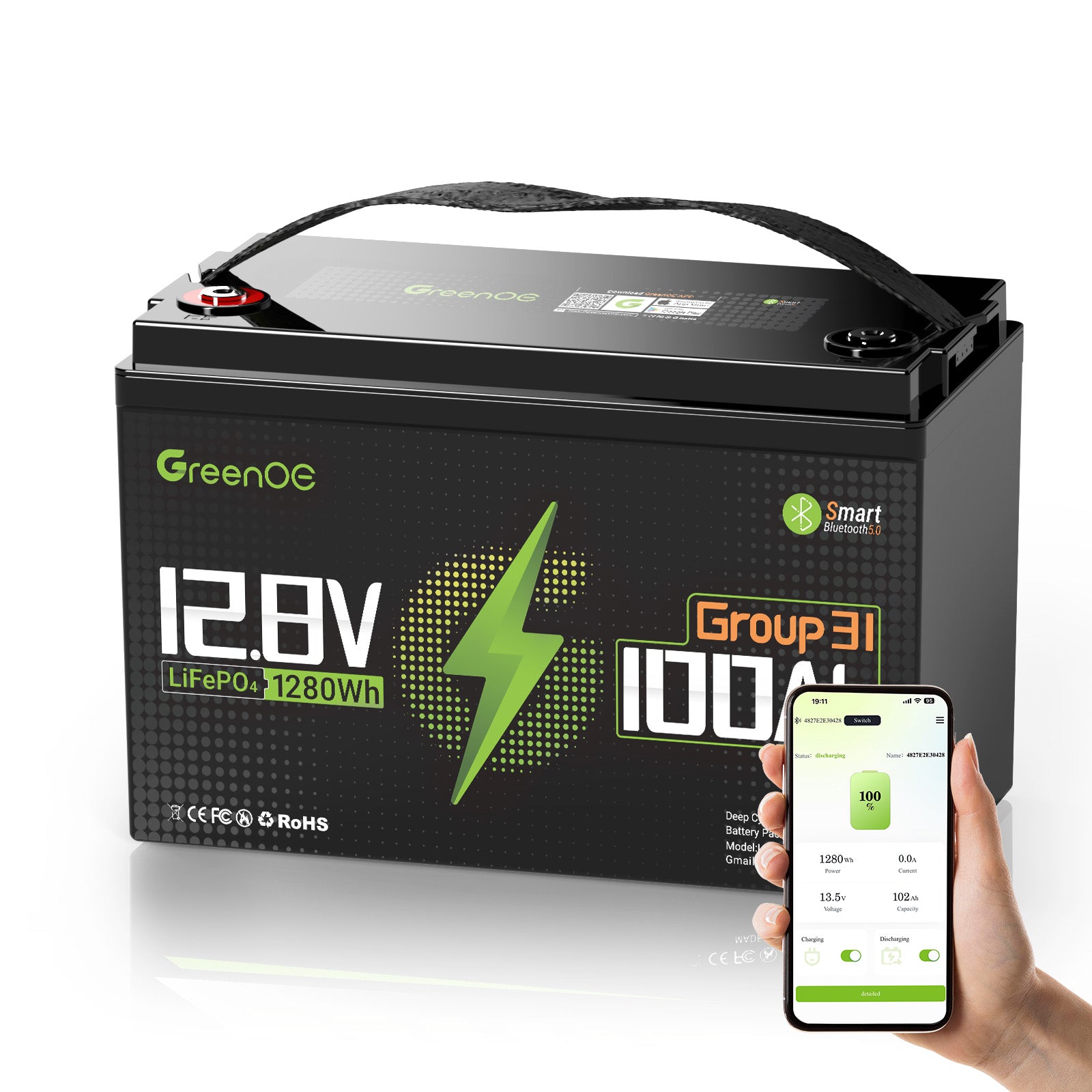 12V 100Ah G31 Elite Smart Bluetooth LiFePO4 – Greenoe