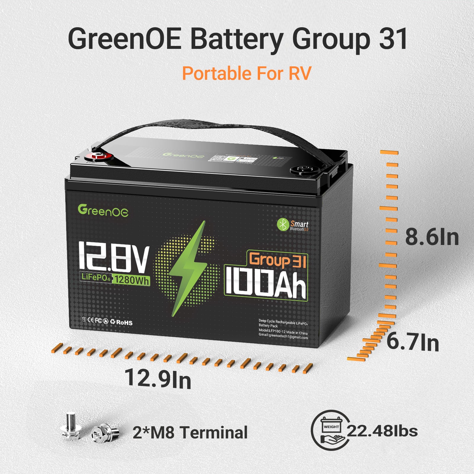 12V 100Ah G31 Elite Smart Bluetooth LiFePO4 – Greenoe